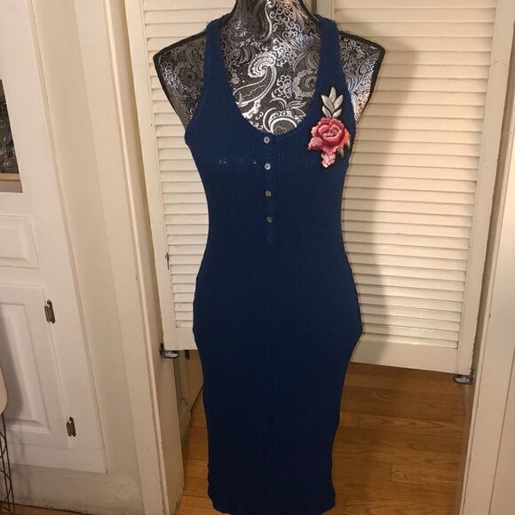 Rose 🌹 Appliqué MIDI Stretch Dress in Undersea Blue. - Picture 1 of 8
